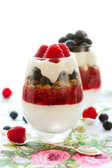 raspberry and blueberry parfait