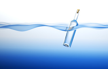 Bottle in the Ocean. 3d rendering