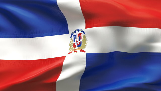 Creased Dominican republic satin flag  with seams and wrinkle