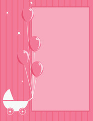 Baby stroller and balloon pink striped background