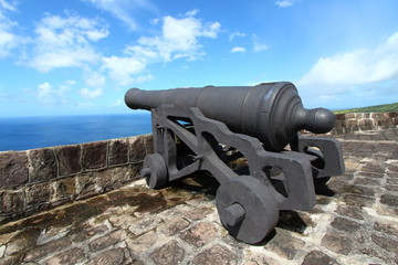 A cannon faces the Caribbean Sea at Brimstone Hill Fortress