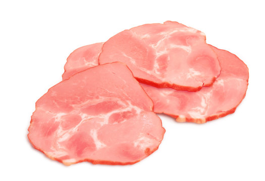 Sliced ham isolated on a white background
