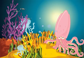 Deurstickers Onderwaterwereld Inktvis en bedrijf