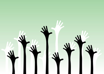 Vector illustration of hands reaching into the air.