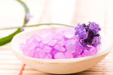 Obraz na płótnie Canvas lavender flower and bath salt. spa and wellness