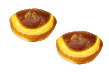 Dessert with custard cream isolated on a white background