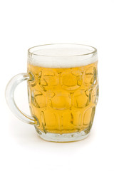 full glass beer mug over white