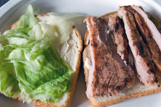 Grilled Ham and lettuce on Bread