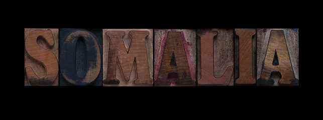 the word Somalia in old letterpress wood type