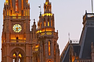 the detail of city hall in Vienna by night