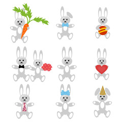 set with hares on white background