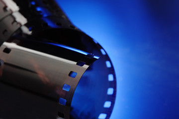 film on blue background