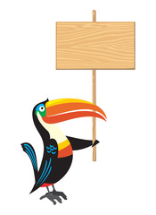 Bird toucan with a wooden sign © artkamalov