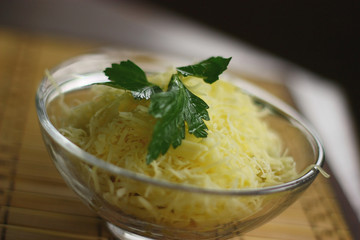 Delicious salade with eggs, parsley and cheese.
