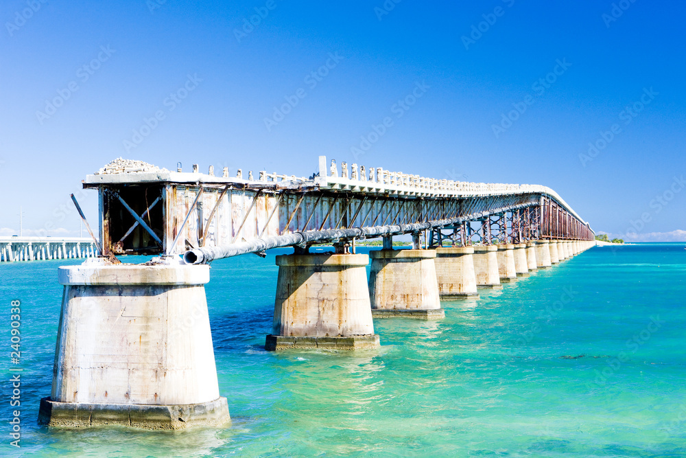 Sticker old road bridge connecting florida keys, florida, usa