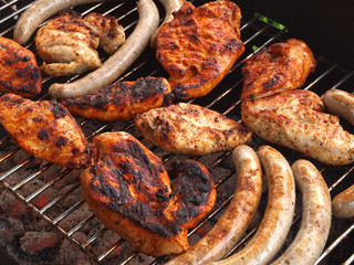 Meat cooking on barbecue