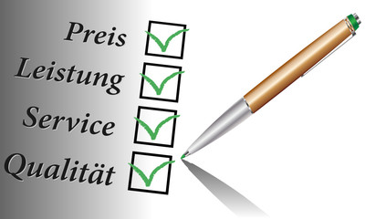 Preis ,Leistung, Service, Qualität