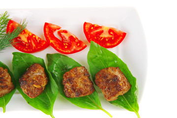 roasted beef cutlets on white