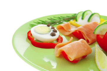 red smoked salmon and vegetables