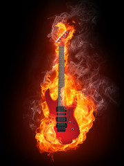 Guitare électrique en feu