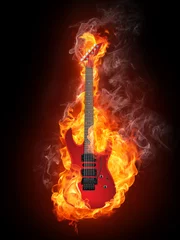 Photo sur Aluminium Flamme Guitare électrique en feu