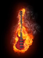 Papier Peint photo Lavable Flamme Guitare basse électrique