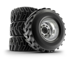 Tractor heavy wheels set isolated on white . My own design