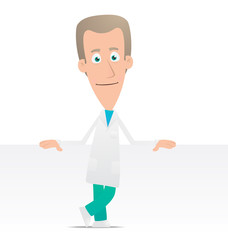 doctor stands next to a blank place