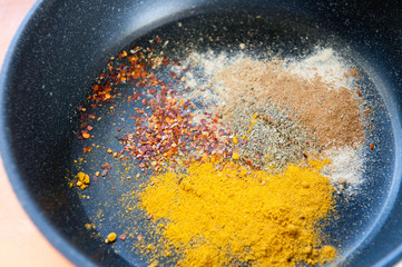 Spices in a skillet