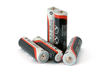 Five low-cost batteries on white