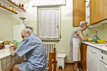 elderly couple in the kitchen