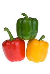 Red, green and yellow bell peppers