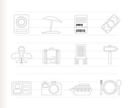 travel, trip and holiday icons - vector icon set