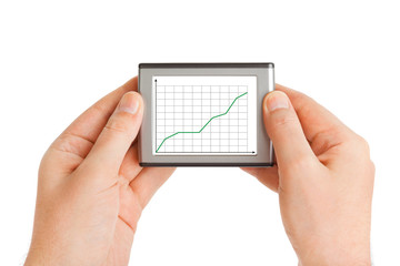 Hands with screen and business diagram
