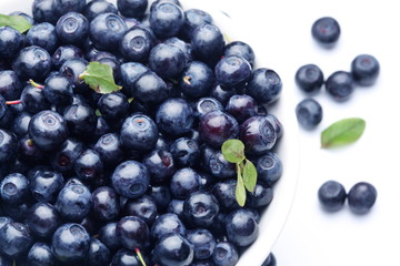 Crockery with blueberries.
