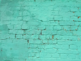 green vintage brick wall, closeup stone texture, retro green fence