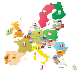 european union map with flags