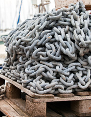 anchor chain heap on wood boards