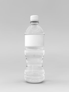 A render of a labeled water bottle over a whit background