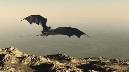 Dragon Flying over a Mountain Cliff
