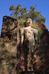 Ancient standing buddha image at Sukhothai, Thailand.