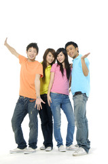 four happy asian young people