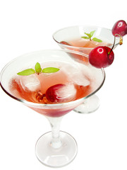 alcohol icy cocktail with cherry