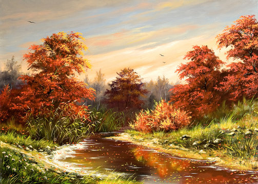 Autumn landscape with the river