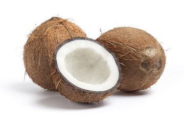 Whole and half coconuts