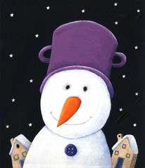 Snowman with purple pot