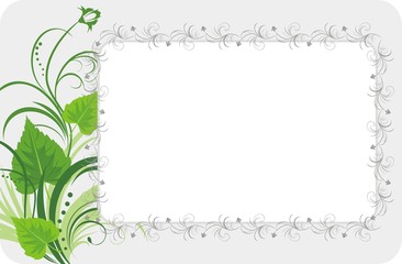 Birch leaves with floral ornament. Background for card. Vector