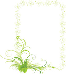 Birch leaves with floral ornament in the decorative frame