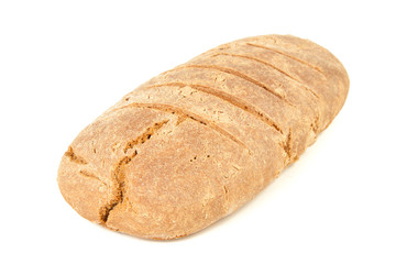 long loaf of hot whole rye kosher bread isolated on white