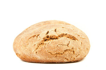 long loaf of hot whole rye kosher bread isolated on white